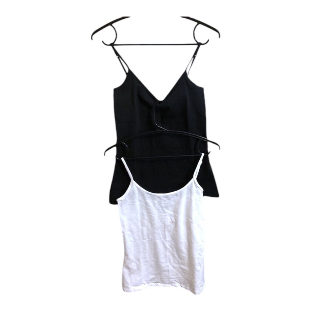Black White Set 2 Layering Camisole Cotton Tank Adj. Strap SZ-S